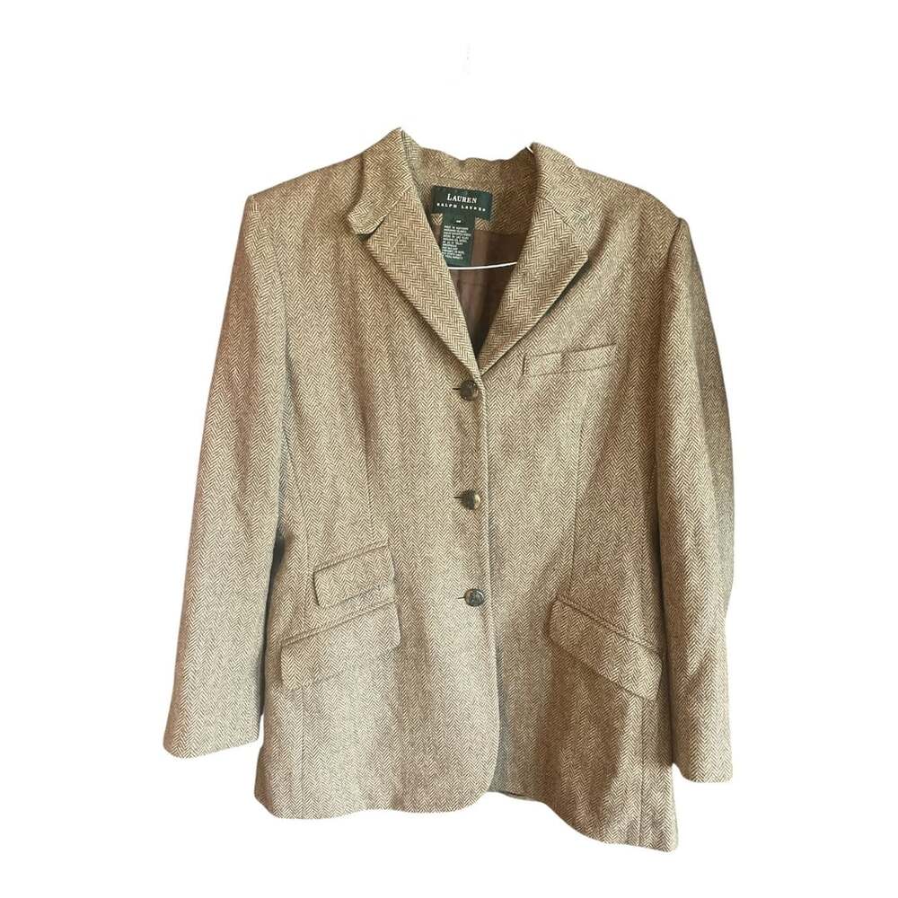 Lauren Ralph Lauren Brown Herringbone 100% Lambswool Blazer Size 16